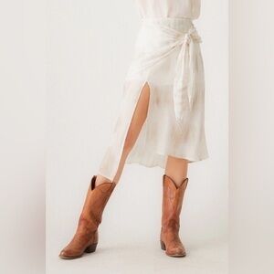 R.G. Kane Nina Tie Dye Sarong Style Midi Skirt in Ivory and Tan Size Medium